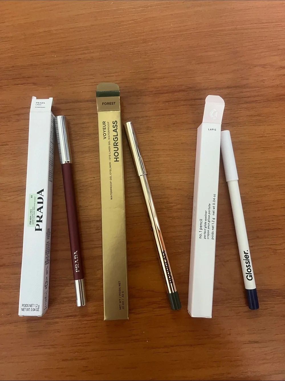 Set of 3 Eyeliners from Prada (Mahogany), Hourglass, (Forest), & Glossier (Lapis